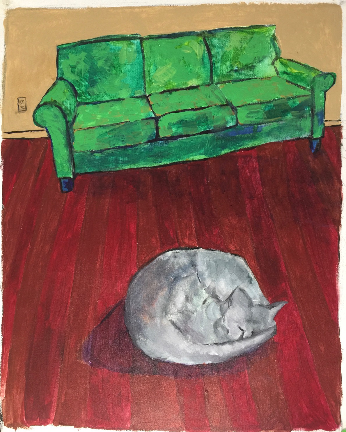 Click here to view  Green sofa and sleeping cat by Anna Jewel Gove